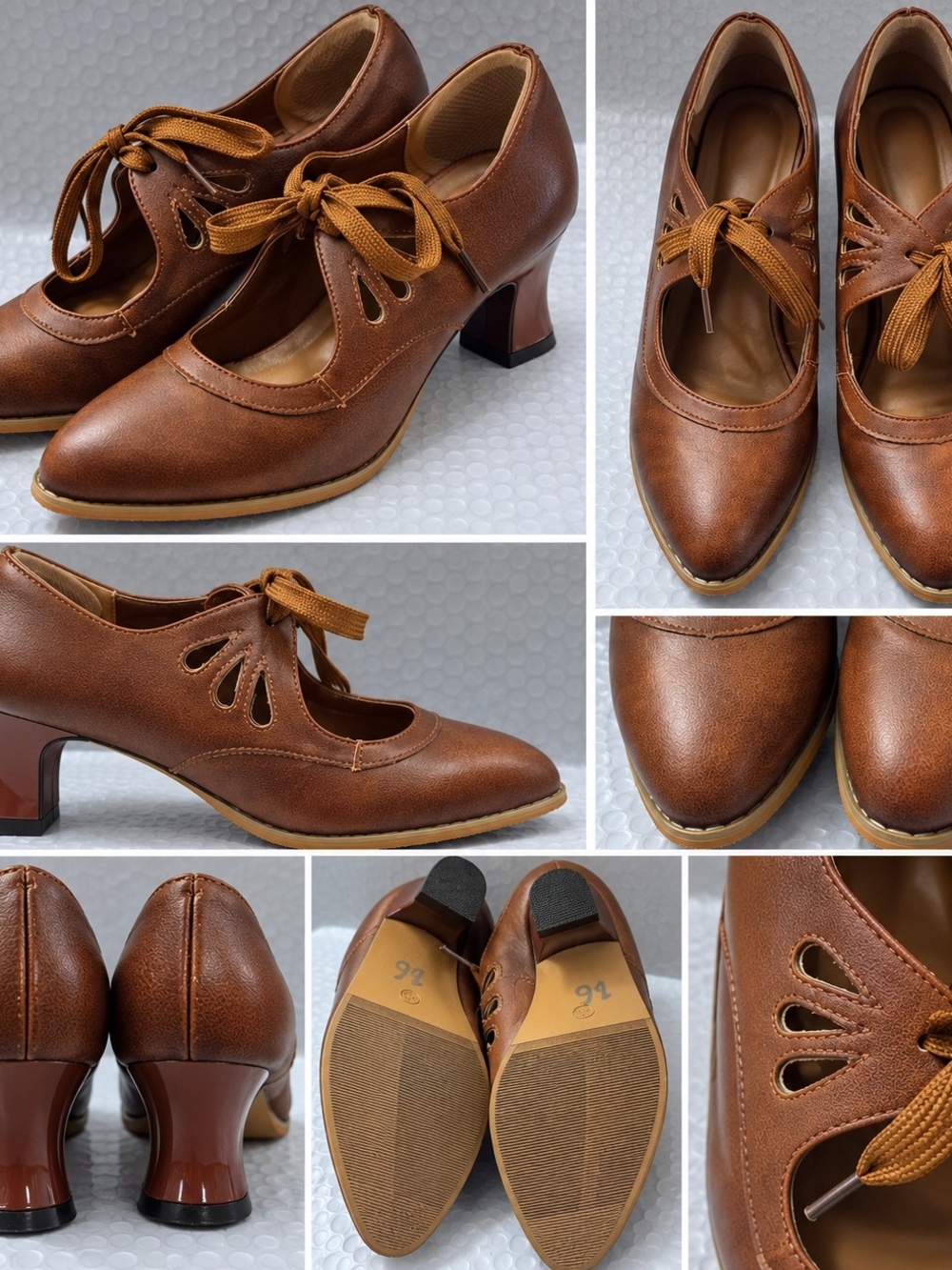 Vintage-Inspired Brown Lace-Up Heels